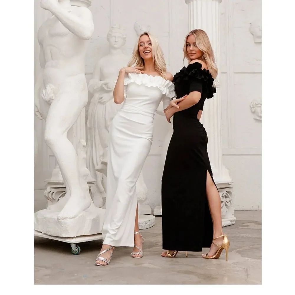 XSCAPE 3856X Off the Shoulder Ruffle Crepe Trumpet Gown black NWT $258